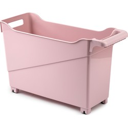 Kunststof trolley pastel roze op wieltjes L45 x B17 x H29 cm - Opberg trolley