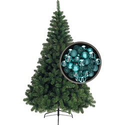 Bellatio Decorations kunst kerstboom 180 cm met kerstballen turquoise blauw - Kunstkerstboom