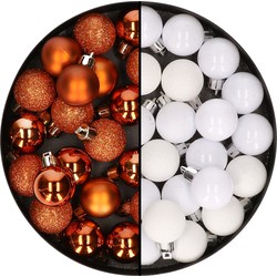 40x stuks kleine kunststof kerstballen oranje en wit 3 cm - Kerstbal