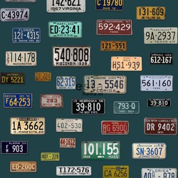 ESTAhome behang XXL vintage license plates petrolblauw
