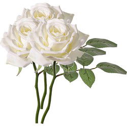 Top Art Kunstbloem Roos de luxe - 3x - wit - 30 cm - kunststof steel - decoratie - Kunstbloemen