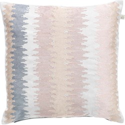 Dutch Decor LENDA - Kussenhoes geborduurd - 45x45 cm - lichtgrijs - roze - beige - pasteltint - Dutch Decor