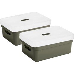 2x stuks opbergboxen/opbergmanden groen van 9 liter kunststof met transparante deksel - Opbergbox