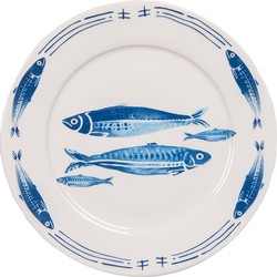 Clayre & Eef Dinerbord  Ø 26 cm Wit Blauw Porselein Vissen Eetbord