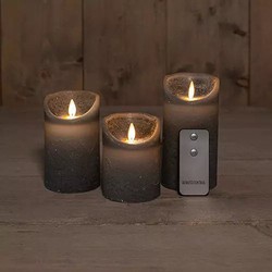 3Pcs Grey Rustic Wax Candle Moving Flame With Remote Co