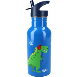 Pret Dino drinkfles/drinkbeker/bidon met drinktuitje - blauw - RVS - 500 ml - Schoolbekers