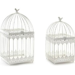 Set van 2x home decoratie vogelkooien wit 23 x 46 cm en 18 x 30 cm - Deco vogelkooien