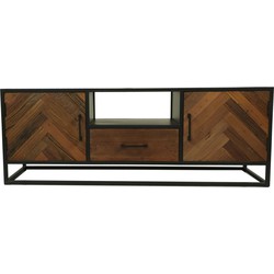 HSM Collection-TV Meubel Verona 2 Deur 1 La-150x40x55-Bruin/Zwart-Mango/Metaal