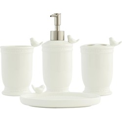 Clayre & Eef Badkamerset Set van 4 Vogel Wit Keramiek Vogel Badkamer Accessoires Set