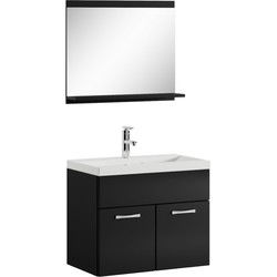 Badplaats Badkamermeubel Montreal Set 02  60 x 35 cm - Zwart Hoogglans - Badmeubel met spiegel