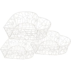 Clayre & Eef Opbergmand Set van 3  25x25x7 / 20x20x6 / 15x15x6 cm Wit Ijzer Hartvormig Keuken Mandjes