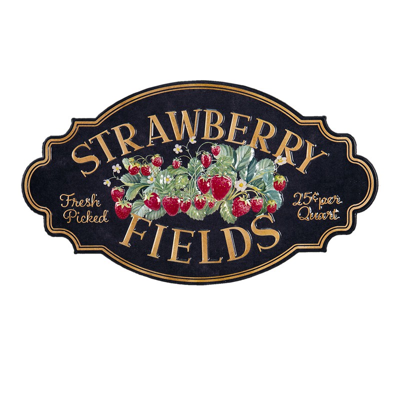 Clayre & Eef Tekstbord  48x27 cm Zwart Ijzer Aardbeien Strawberry fields Wandbord - 