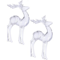 2x Kerst hangdecoratie hertjes transparant 13 cm - Kersthangers