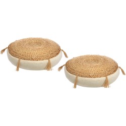 Atmosphera Vloerkussen Rituals - 2x - beige - jute/katoen - 38x8 cm - Extra dik rond grond zitkussen - Vloerkussens