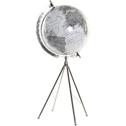 Decoratie wereldbol/globe wit op metalen voet 25 x 61 cm - Wereldbollen
