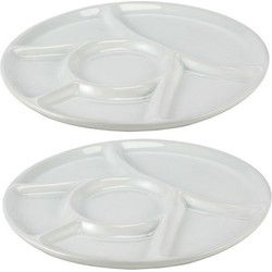 Vakjesbord - 2x - wit - 23 cm - 6 vakjes - fondue/gourmet/bbq bord - vakjesborden - Gourmetborden