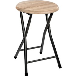 Bijzet krukje/stoel - Opvouwbaar - zwart/hout - 46 cm - Krukjes