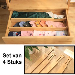 Decopatent® Set van 4 Stuks Ladeverdelers Uitschuifbaar van 45 -> 56.5 Cm - Bamboe Lade bestek Organizer - Keuken la - Bestekbak