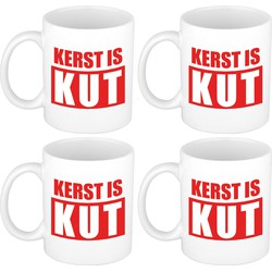 Set van 4x stuks kerst is kut cadeau mokken/bekers rood bedrukt Kerstmis 300 ml - Bekers