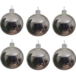 6x Glazen kerstballen glans zilver 6 cm kerstboom versiering/decoratie - Kerstbal