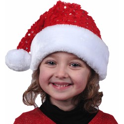 Kerstmuts - rood met pailletten- polyester - voor kinderen - Kerstmutsen