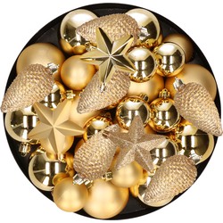 Kerstversiering kunststof kerstballen goud 6-8-10 cm pakket van 68x stuks - Kerstbal