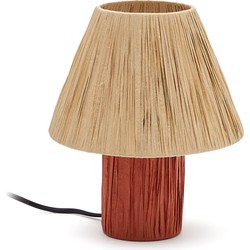 Kave Home - Pulmi-tafellamp van natuurlijke raffia en terracotta