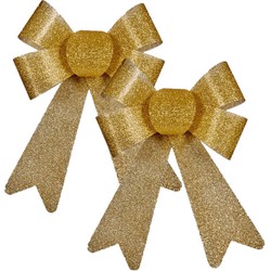 4x stuks kerstboomversieringen kleine ornament strikjes/strikken gouden glitters 15 x 17 cm - Kersthangers