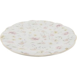 Clayre & Eef Dinerbord  Ø 26 cm Wit Roze Porselein Rond Bloemen Eetbord