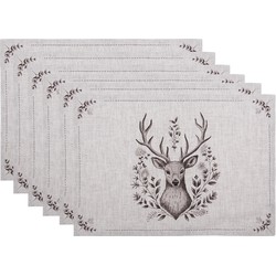 Clayre & Eef Placemats Set van 6 48x33 cm Beige Katoen Hert