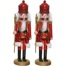 2x stuks kerstbeeldjes kunststof notenkraker poppetjes/soldaten rood 28 cm kerstbeeldjes - Kerstbeeldjes