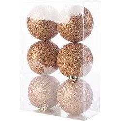 6x Kunststof kerstballen glitter koper 8 cm kerstboom versiering - Kerstbal