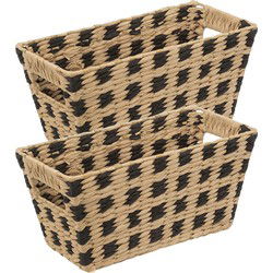 5Five Rieten opbergmand - 4x - gevlochten rechthoek - beige/zwart - 31 x 15 x 15 cm - Opbergmanden