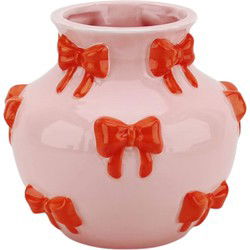 Vase -  Flower Vase Ribbons - Dolomite - Pink/Orange - 14,5x14,5x13cm