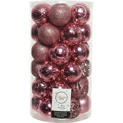 37x stuks kunststof kerstballen lippenstift roze 6 cm glans/mat/glitter mix - Kerstbal