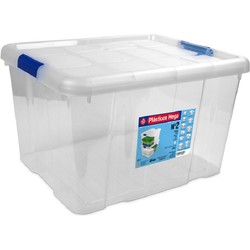 8x Opbergboxen/opbergdozen met deksel 25 liter kunststof transparant/blauw - Opbergbox