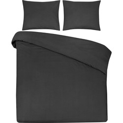 DoubleDry Dekbedovertrek 100% Natuurlijk Katoen - Tweepersoons 200x200/220 cm + 2 Kussenslopen - Ademend & Zacht - Donkergrijs
