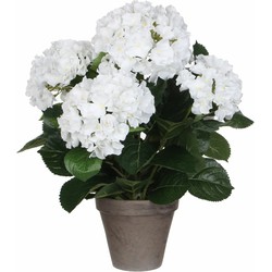 Witte hortensia kunstplant 45 cm met grijze pot - Kunstplanten