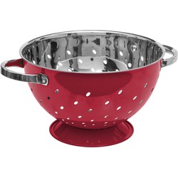 Decopatent® Vergiet - Ø25 cm - Rvs Metalen Zeef - 2 Handvaten - Groente & fruit wassen / afspoelen - Pasta afgieten - Retro Rood