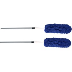 Set van 2x stuks plumeau/duster microvezel met telescoopsteel 75 - 150 cm blauw - plumeaus