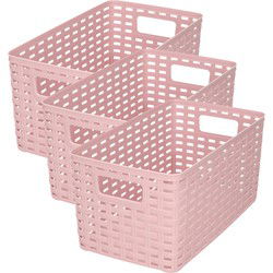 PlasticForte Opbergmand - 3x - Kastmand - rotan kunststof - oud roze - 5 Liter - 15 x 28 x 13 cm - Opbergmanden