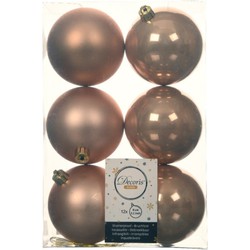 12x stuks kunststof kerstballen toffee bruin 8 cm glans/mat - Kerstbal