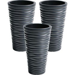 3x stuks kunststof Sand bloempot/plantenpot met binnenpot antraciet 35 x 62 cm - Plantenpotten
