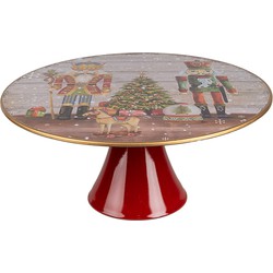 Clayre & Eef Taartplateau op Voet Ø 33x14 cm Rood Kunststof Rond Notenkrakers
