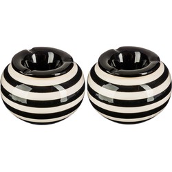 Set van 2x stuks terras asbakken/stormasbakken rond keramiek 12 x 7,5 cm zwart met streep - Asbakken