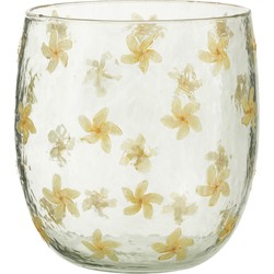 J-line - Windlicht Bloemen Glas Geel Large - 19x19x20cm