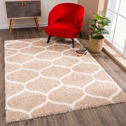 Tapijtenloods Madrid Shaggy Design Vloerkleed Beige Creme Hoogpolig- 120x170 CM