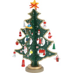 Christmas Decoration kleine decoratie kerstboom - hout - rood - 26 cm - Houten kerstbomen