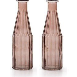 Jodeco - Bloemenvaas Marseille - 2x - Fles model - glas - roze - H25 x D7 cm - Vazen
