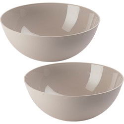 Plasticforte Serveerschaal/Saladeschaal - 2x stuks - D25 x H10 cm - kunststof - beige - 2,5 liter - Serveerschalen